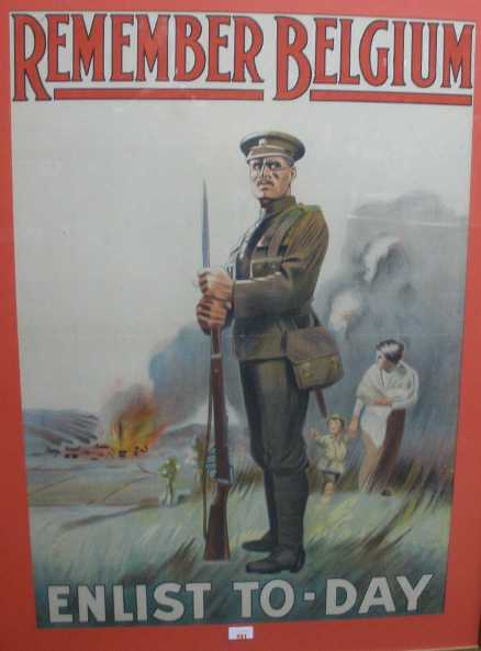 british recruiting poster 'remember belgium enlist to-day"